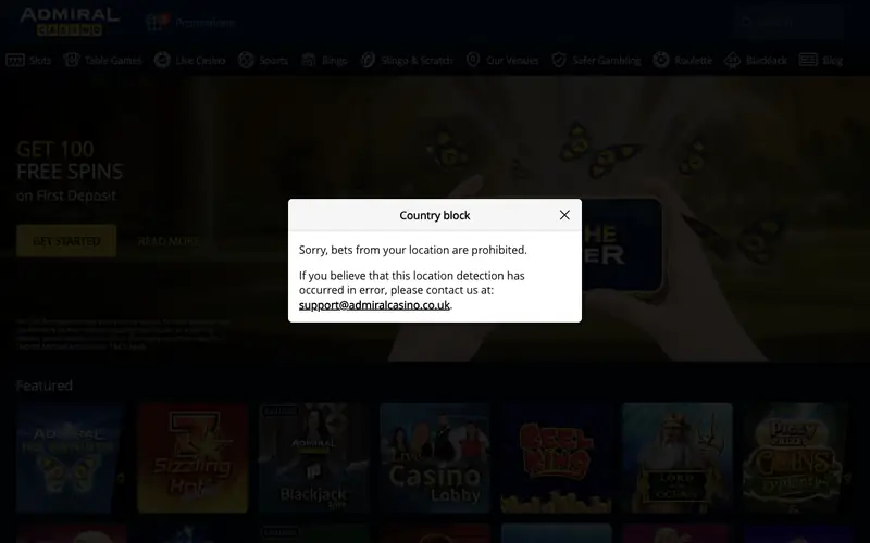 Homepage of admiralcasino.co.uk