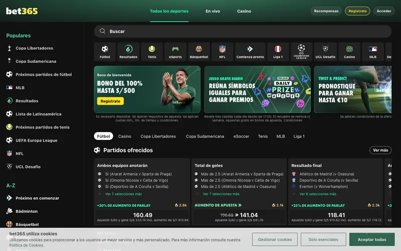 Homepage of bet365.com