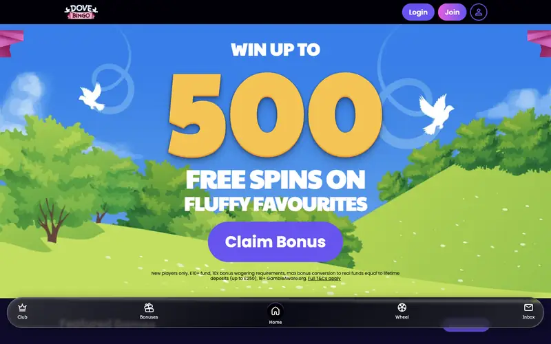 Homepage of dovebingo.com