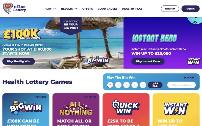 Homepage of healthlottery.co.uk