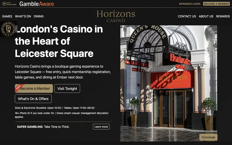 Homepage of horizonscasino.com