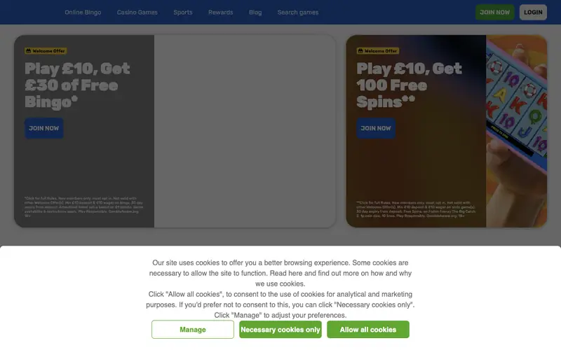 Homepage of jackpotjoy.com