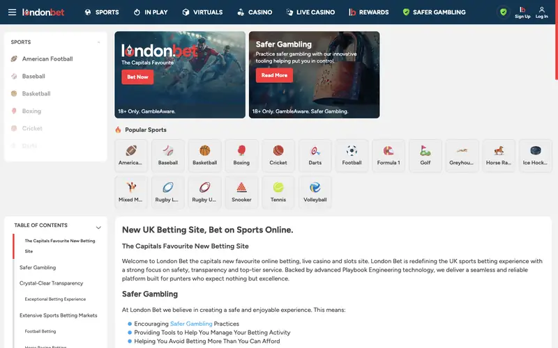 Homepage of london.bet