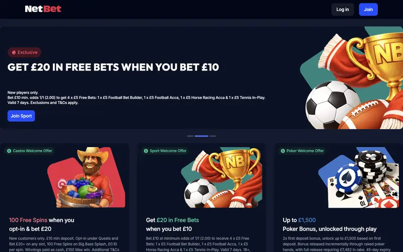 Homepage of netbet.co.uk