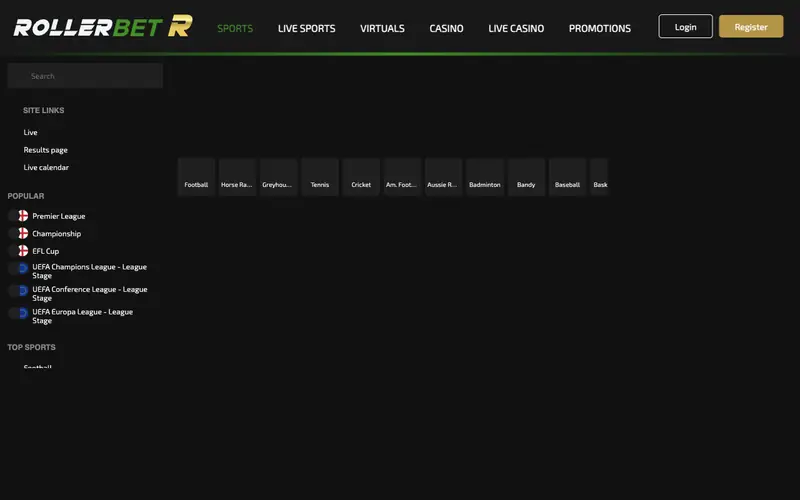 Homepage of rollerbet.co.uk
